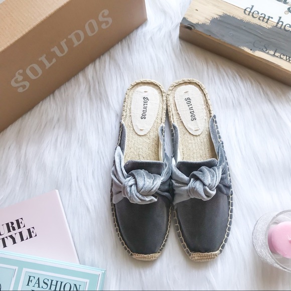 SOLUDOS Boquita Knot Velvet Mule Grey Espadrilles - Picture 2 of 7